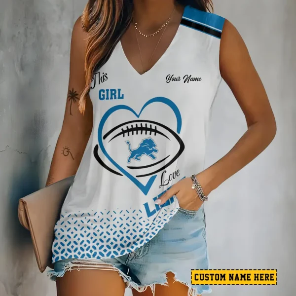 Detroit Lions Summer Casual Women's Tank Vest Sleeveless SPTVNECKWVTS494