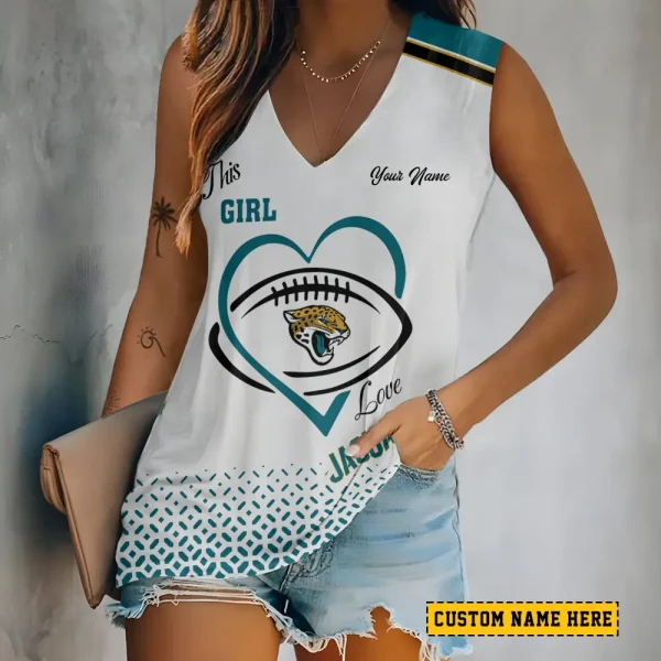 Jacksonville Jaguars Summer Casual Women's Tank Vest Sleeveless SPTVNECKWVTS498