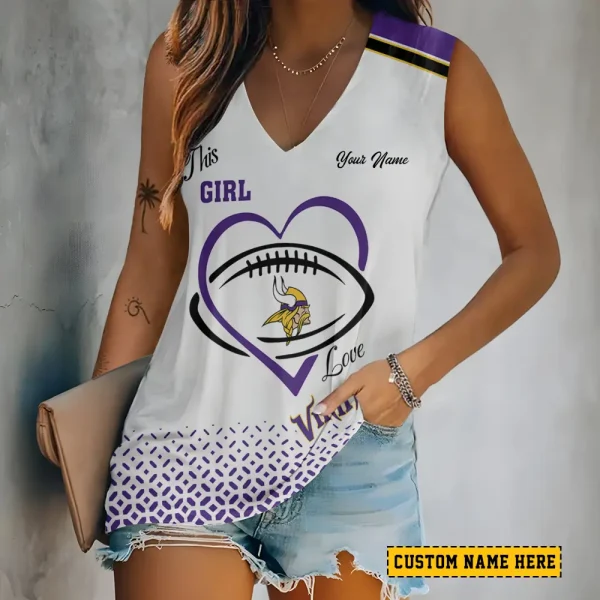 Minnesota Vikings Summer Casual Women's Tank Vest Sleeveless SPTVNECKWVTS504