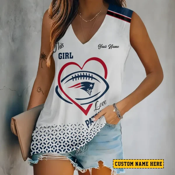 New England Patriots Summer Casual Women's Tank Vest Sleeveless SPTVNECKWVTS505