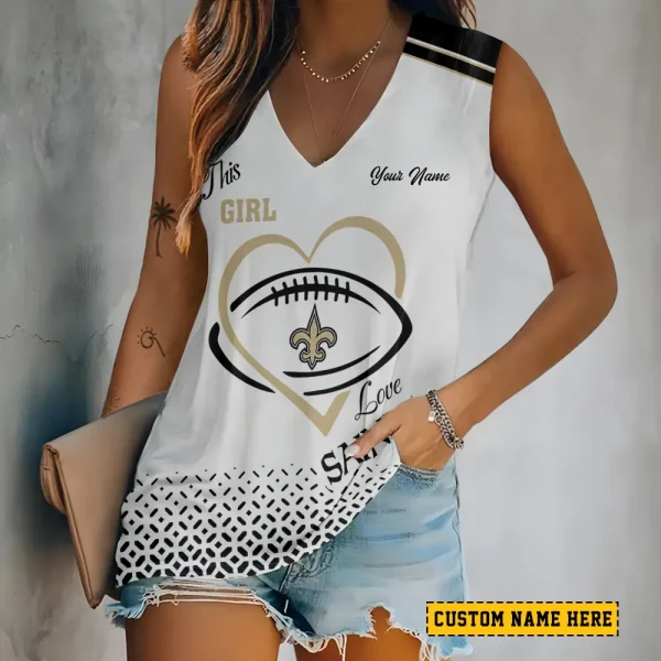 New Orleans Saints Summer Casual Women's Tank Vest Sleeveless SPTVNECKWVTS506