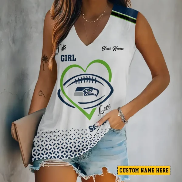 Seattle Seahawks Summer Casual Women's Tank Vest Sleeveless SPTVNECKWVTS512