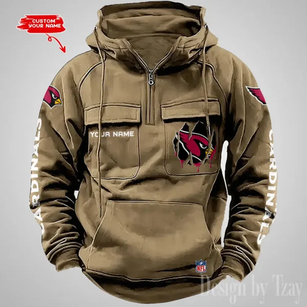 Arizona Cardinals Designer Hoodies For Men Casual Fashion Solid Multi-Pocket Zipper Long Slevee AZVMHD862