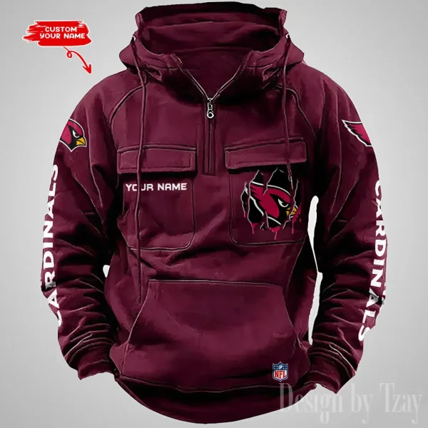 Arizona Cardinals Designer Hoodies For Men Casual Fashion Solid Multi-Pocket Zipper Long Slevee AZVMHD862 - Image 3