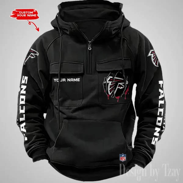 Atlanta Falcons Designer Hoodies For Men Casual Fashion Solid Multi-Pocket Zipper Long Slevee AZVMHD863 - Image 4