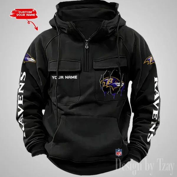 Baltimore Ravens Designer Hoodies For Men Casual Fashion Solid Multi-Pocket Zipper Long Slevee AZVMHD864 - Image 2
