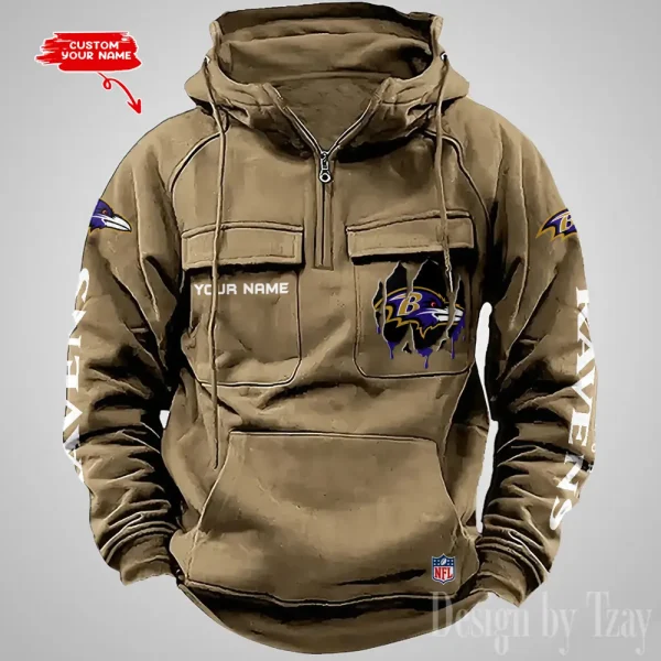 Baltimore Ravens Designer Hoodies For Men Casual Fashion Solid Multi-Pocket Zipper Long Slevee AZVMHD864 - Image 3