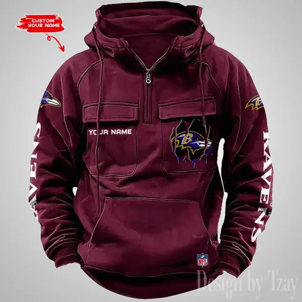 Baltimore Ravens Designer Hoodies For Men Casual Fashion Solid Multi-Pocket Zipper Long Slevee AZVMHD864 - Image 5