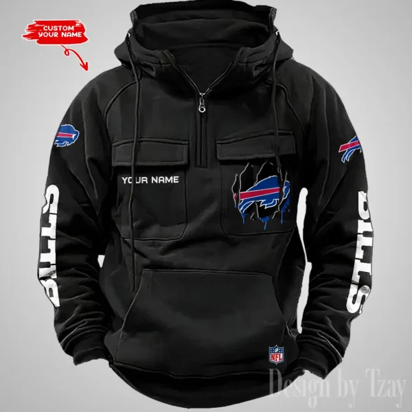 Buffalo Bills Designer Hoodies For Men Casual Fashion Solid Multi-Pocket Zipper Long Slevee AZVMHD865