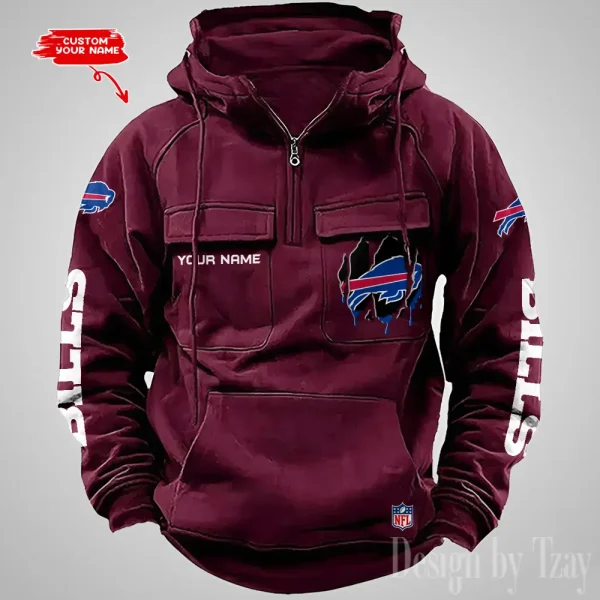 Buffalo Bills Designer Hoodies For Men Casual Fashion Solid Multi-Pocket Zipper Long Slevee AZVMHD865 - Image 2
