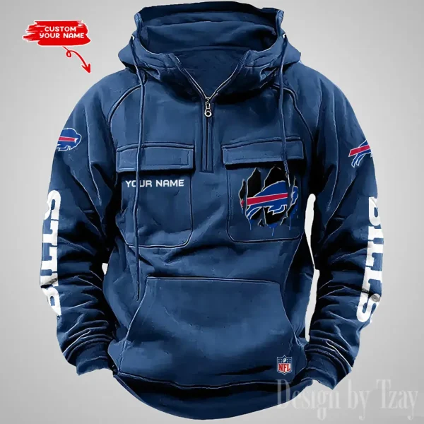 Buffalo Bills Designer Hoodies For Men Casual Fashion Solid Multi-Pocket Zipper Long Slevee AZVMHD865 - Image 4