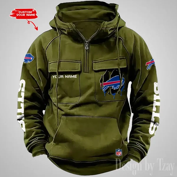 Buffalo Bills Designer Hoodies For Men Casual Fashion Solid Multi-Pocket Zipper Long Slevee AZVMHD865 - Image 5
