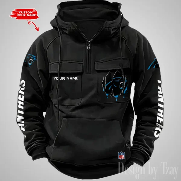Carolina Panthers Designer Hoodies For Men Casual Fashion Solid Multi-Pocket Zipper Long Slevee AZVMHD866 - Image 2