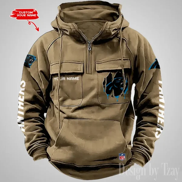 Carolina Panthers Designer Hoodies For Men Casual Fashion Solid Multi-Pocket Zipper Long Slevee AZVMHD866 - Image 3