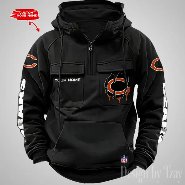 Chicago Bears Designer Hoodies For Men Casual Fashion Solid Multi-Pocket Zipper Long Slevee AZVMHD867 - Image 2