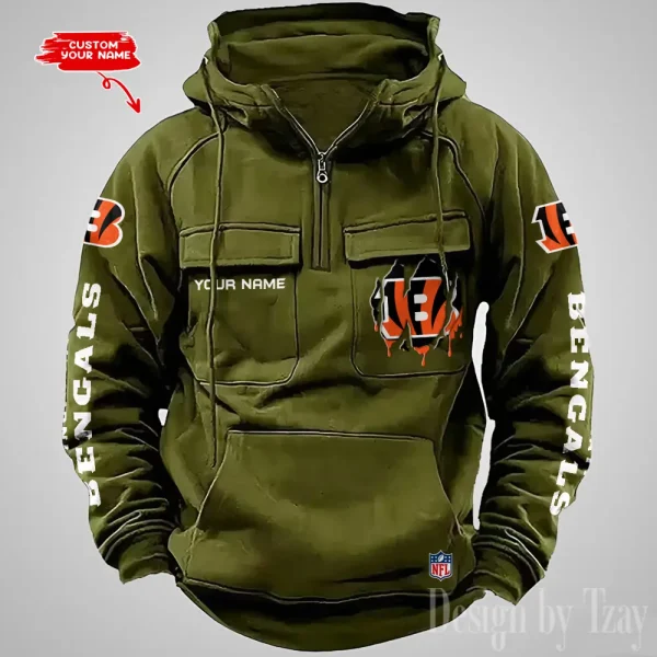 Cincinnati Bengals Designer Hoodies For Men Casual Fashion Solid Multi-Pocket Zipper Long Slevee AZVMHD868 - Image 2