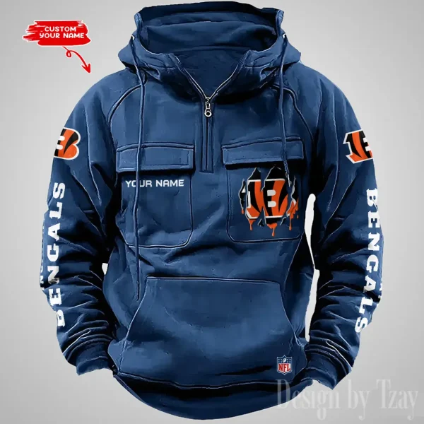 Cincinnati Bengals Designer Hoodies For Men Casual Fashion Solid Multi-Pocket Zipper Long Slevee AZVMHD868 - Image 3