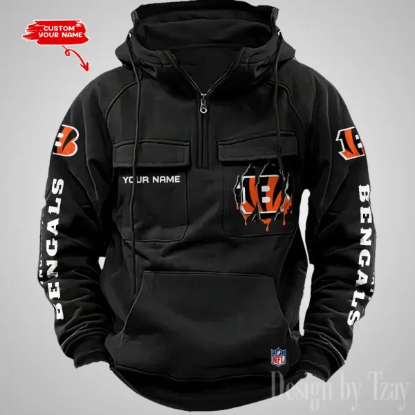 Cincinnati Bengals Designer Hoodies For Men Casual Fashion Solid Multi-Pocket Zipper Long Slevee AZVMHD868 - Image 4