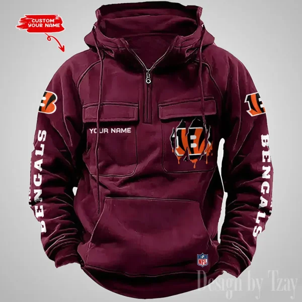 Cincinnati Bengals Designer Hoodies For Men Casual Fashion Solid Multi-Pocket Zipper Long Slevee AZVMHD868 - Image 5