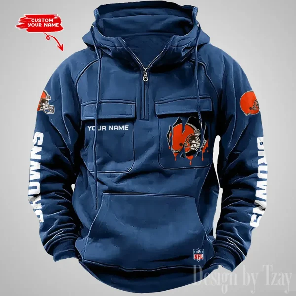 Cleveland Browns Designer Hoodies For Men Casual Fashion Solid Multi-Pocket Zipper Long Slevee AZVMHD869