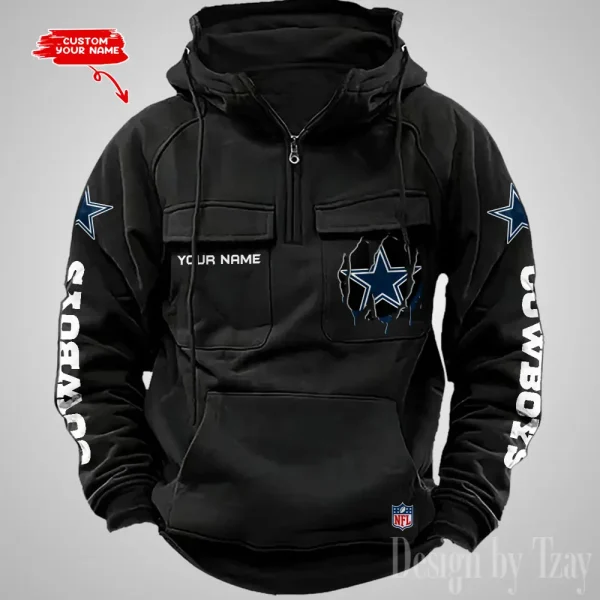 Dallas Cowboys Designer Hoodies For Men Casual Fashion Solid Multi-Pocket Zipper Long Slevee AZVMHD870 - Image 2