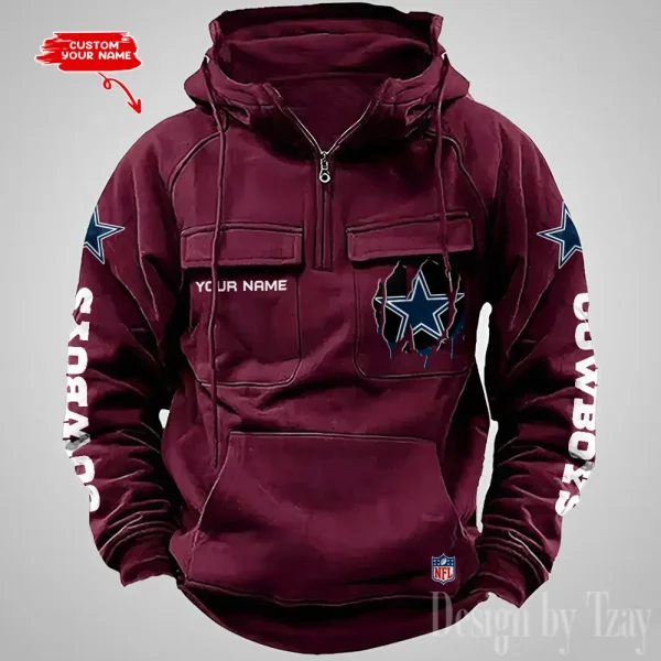 Dallas Cowboys Designer Hoodies For Men Casual Fashion Solid Multi-Pocket Zipper Long Slevee AZVMHD870 - Image 4