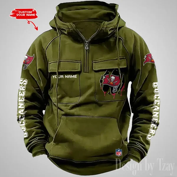 Tampa Bay Buccaneers Designer Hoodies For Men Casual Fashion Solid Multi-Pocket Zipper Long Slevee AZVMHD871 - Image 2