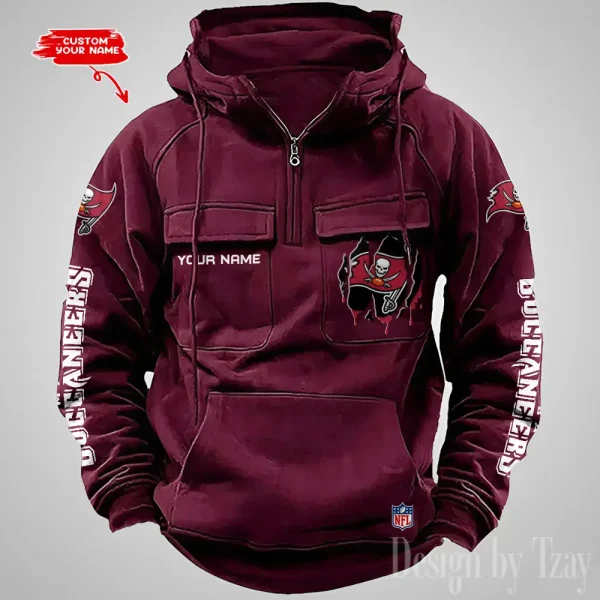 Tampa Bay Buccaneers Designer Hoodies For Men Casual Fashion Solid Multi-Pocket Zipper Long Slevee AZVMHD871 - Image 4