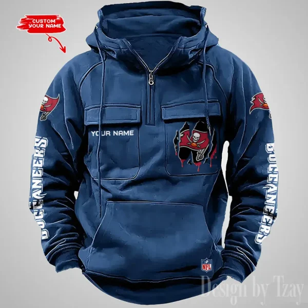 Tampa Bay Buccaneers Designer Hoodies For Men Casual Fashion Solid Multi-Pocket Zipper Long Slevee AZVMHD871 - Image 5