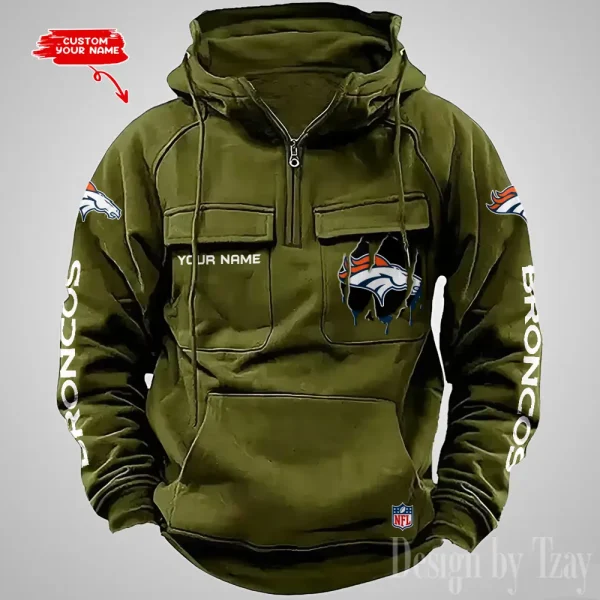 Denver Broncos Designer Hoodies For Men Casual Fashion Solid Multi-Pocket Zipper Long Slevee AZVMHD872