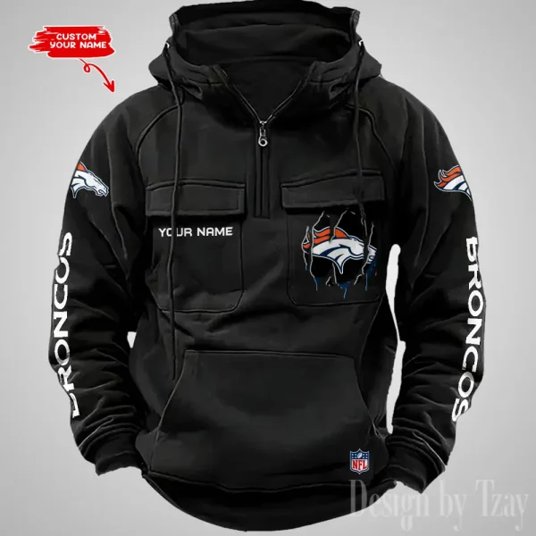 Denver Broncos Designer Hoodies For Men Casual Fashion Solid Multi-Pocket Zipper Long Slevee AZVMHD872 - Image 2