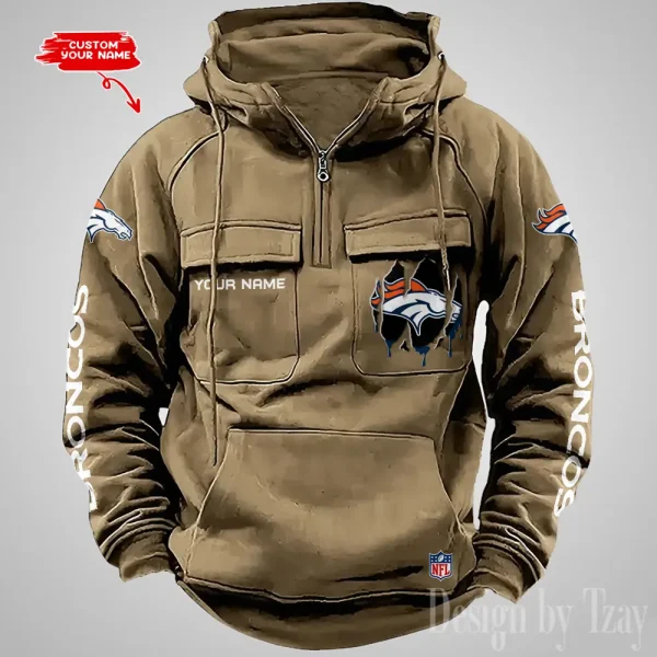 Denver Broncos Designer Hoodies For Men Casual Fashion Solid Multi-Pocket Zipper Long Slevee AZVMHD872 - Image 3