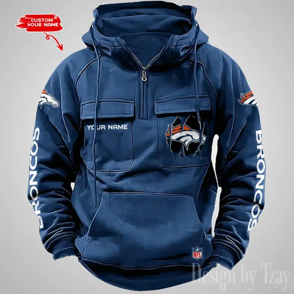 Denver Broncos Designer Hoodies For Men Casual Fashion Solid Multi-Pocket Zipper Long Slevee AZVMHD872 - Image 4