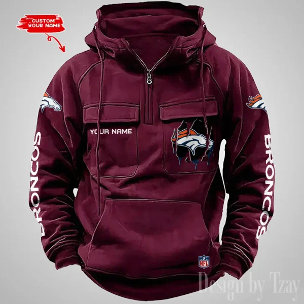 Denver Broncos Designer Hoodies For Men Casual Fashion Solid Multi-Pocket Zipper Long Slevee AZVMHD872 - Image 5