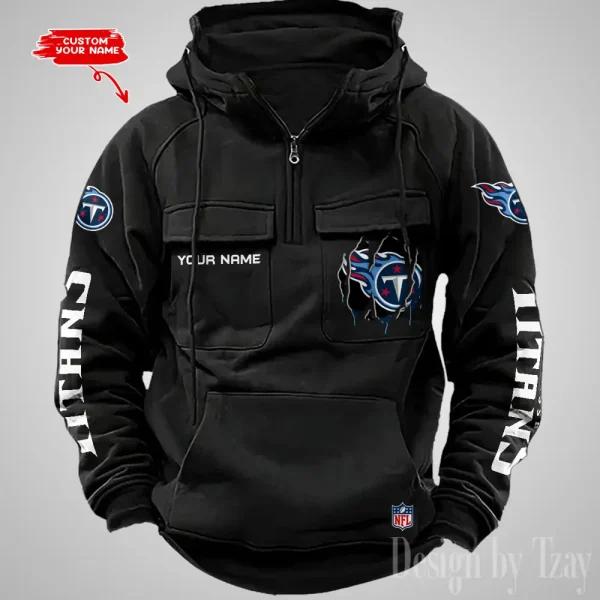 Tennessee Titans Designer Hoodies For Men Casual Fashion Solid Multi-Pocket Zipper Long Slevee AZVMHD873 - Image 2