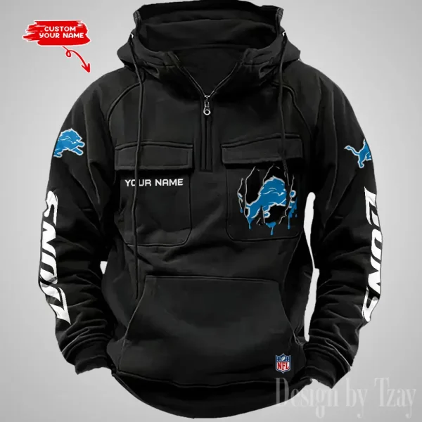 Detroit Lions Designer Hoodies For Men Casual Fashion Solid Multi-Pocket Zipper Long Slevee AZVMHD874
