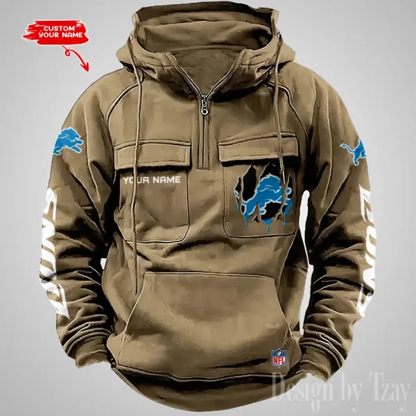 Detroit Lions Designer Hoodies For Men Casual Fashion Solid Multi-Pocket Zipper Long Slevee AZVMHD874 - Image 5