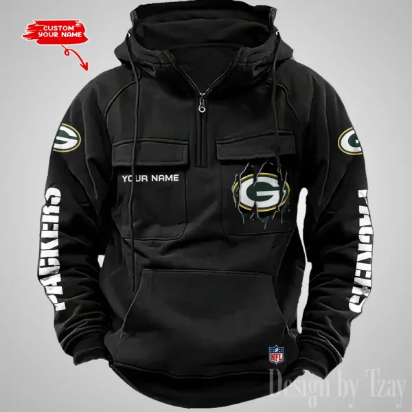 Green Bay Packers Designer Hoodies For Men Casual Fashion Solid Multi-Pocket Zipper Long Slevee AZVMHD875 - Image 2