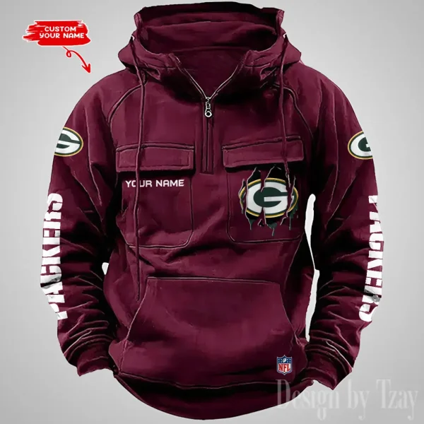 Green Bay Packers Designer Hoodies For Men Casual Fashion Solid Multi-Pocket Zipper Long Slevee AZVMHD875