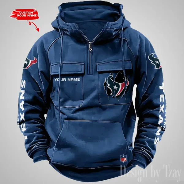 Houston Texans Designer Hoodies For Men Casual Fashion Solid Multi-Pocket Zipper Long Slevee AZVMHD876