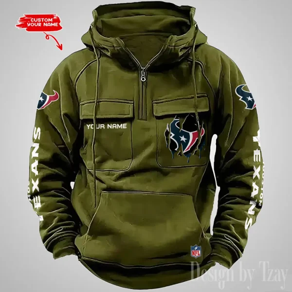 Houston Texans Designer Hoodies For Men Casual Fashion Solid Multi-Pocket Zipper Long Slevee AZVMHD876 - Image 4