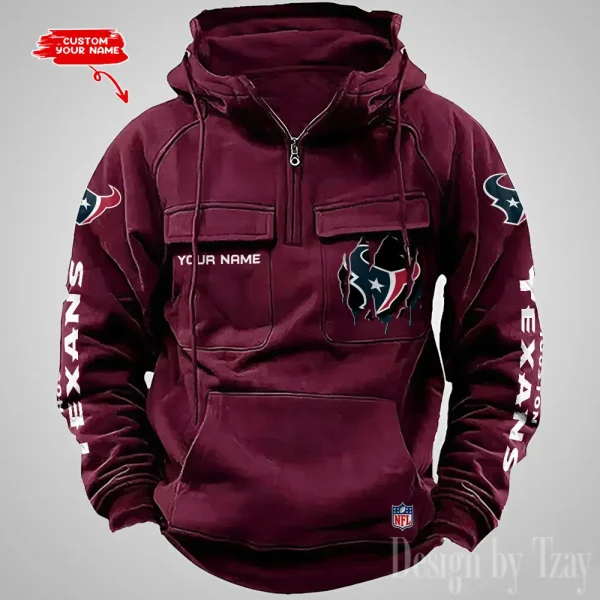 Houston Texans Designer Hoodies For Men Casual Fashion Solid Multi-Pocket Zipper Long Slevee AZVMHD876 - Image 5