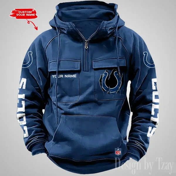 Indianapolis Colts Designer Hoodies For Men Casual Fashion Solid Multi-Pocket Zipper Long Slevee AZVMHD877 - Image 2