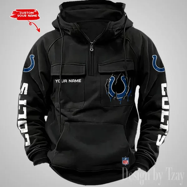 Indianapolis Colts Designer Hoodies For Men Casual Fashion Solid Multi-Pocket Zipper Long Slevee AZVMHD877 - Image 3