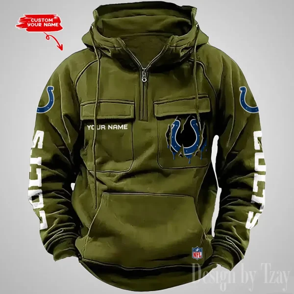 Indianapolis Colts Designer Hoodies For Men Casual Fashion Solid Multi-Pocket Zipper Long Slevee AZVMHD877