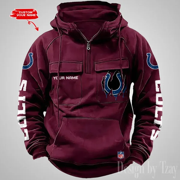 Indianapolis Colts Designer Hoodies For Men Casual Fashion Solid Multi-Pocket Zipper Long Slevee AZVMHD877 - Image 4