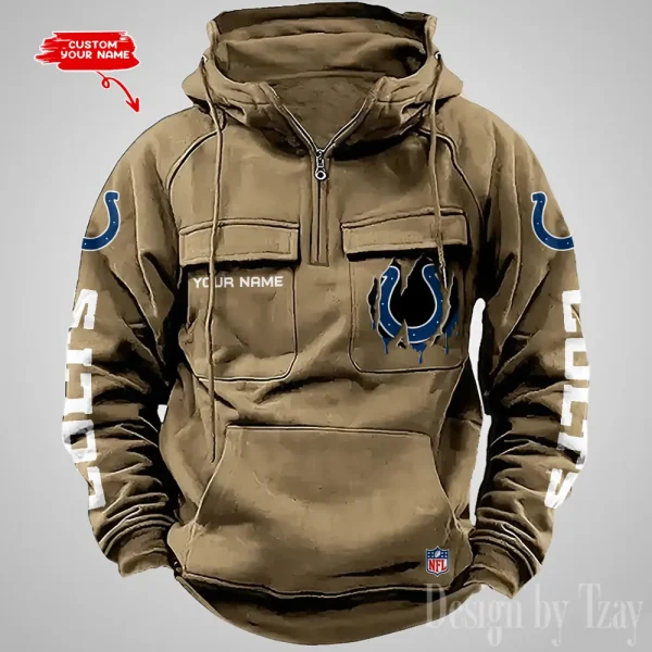 Indianapolis Colts Designer Hoodies For Men Casual Fashion Solid Multi-Pocket Zipper Long Slevee AZVMHD877 - Image 5