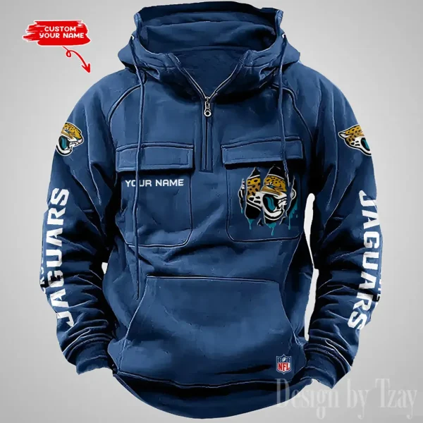 Jacksonville Jaguars Designer Hoodies For Men Casual Fashion Solid Multi-Pocket Zipper Long Slevee AZVMHD878 - Image 2