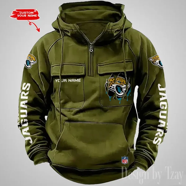 Jacksonville Jaguars Designer Hoodies For Men Casual Fashion Solid Multi-Pocket Zipper Long Slevee AZVMHD878 - Image 3