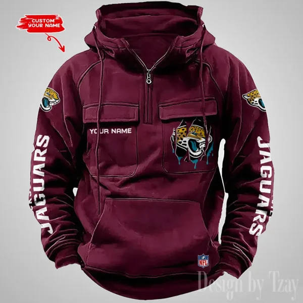 Jacksonville Jaguars Designer Hoodies For Men Casual Fashion Solid Multi-Pocket Zipper Long Slevee AZVMHD878 - Image 4